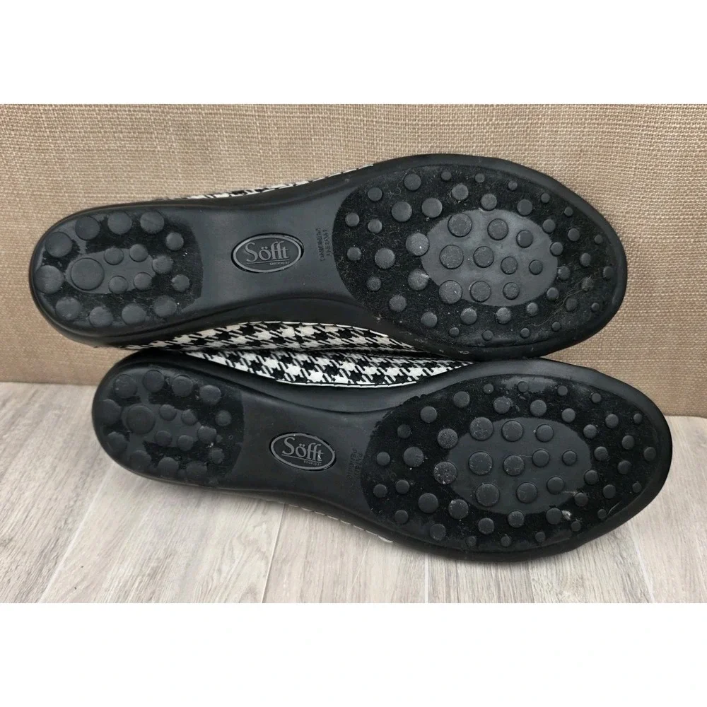Sofft Womens Size 9M Black & White Houndstooth Buckle Slip On Ballet Flats Shoes